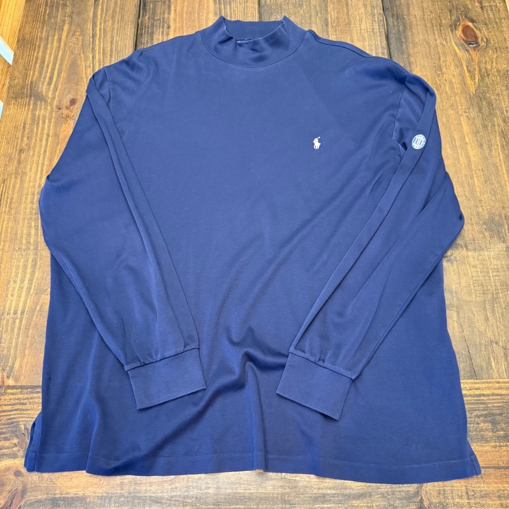 Polo Golf Ralph Lauren Mens XL Navy Blue Pima Cotton Mock Neck Long Sleeve Shirt